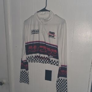 T.J.Maxx White and Black Racing Crop Top